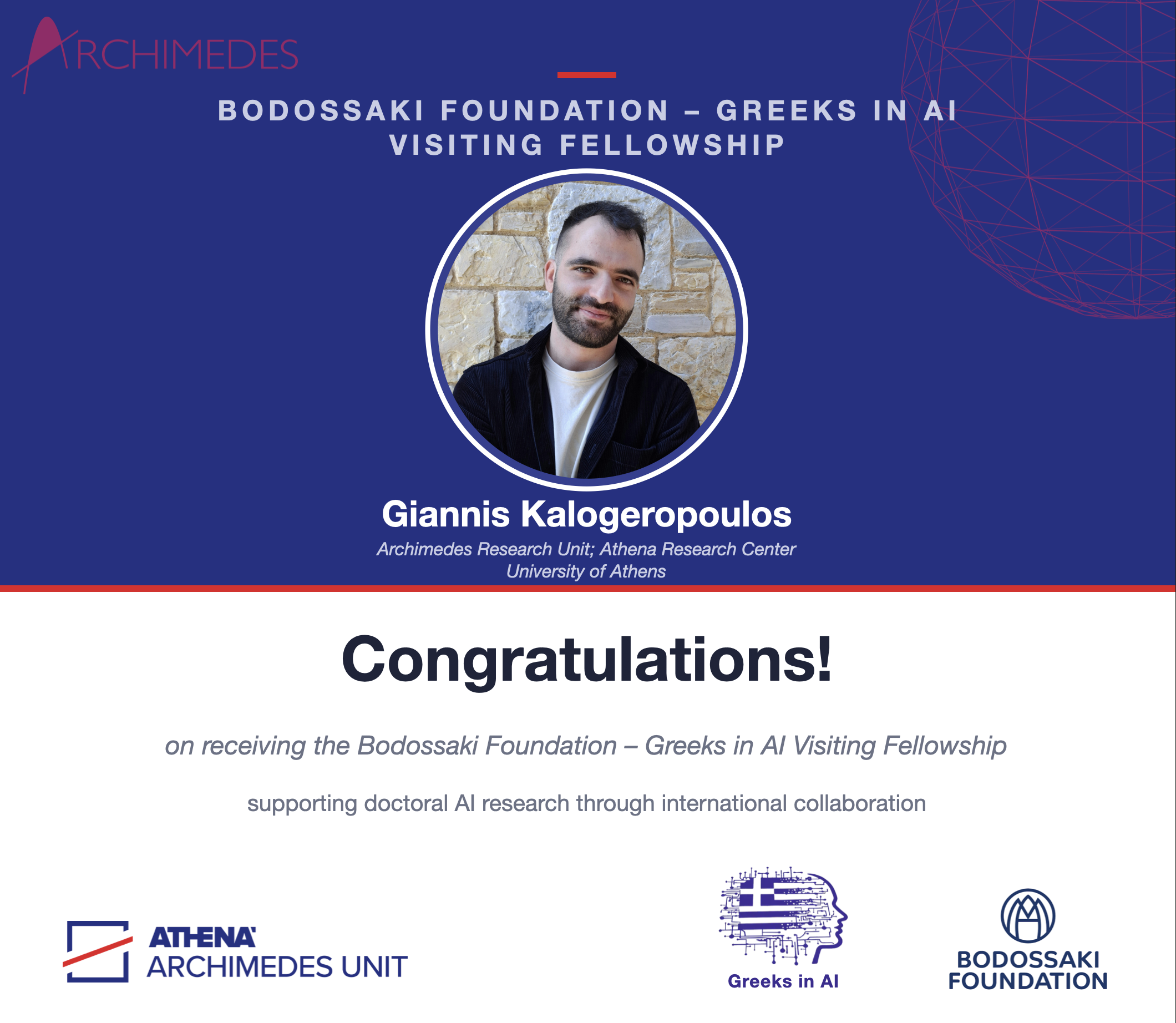 Giannis Kalogeropoulos Bodossaki Foundation Greeks in AI Visiting Fellowship